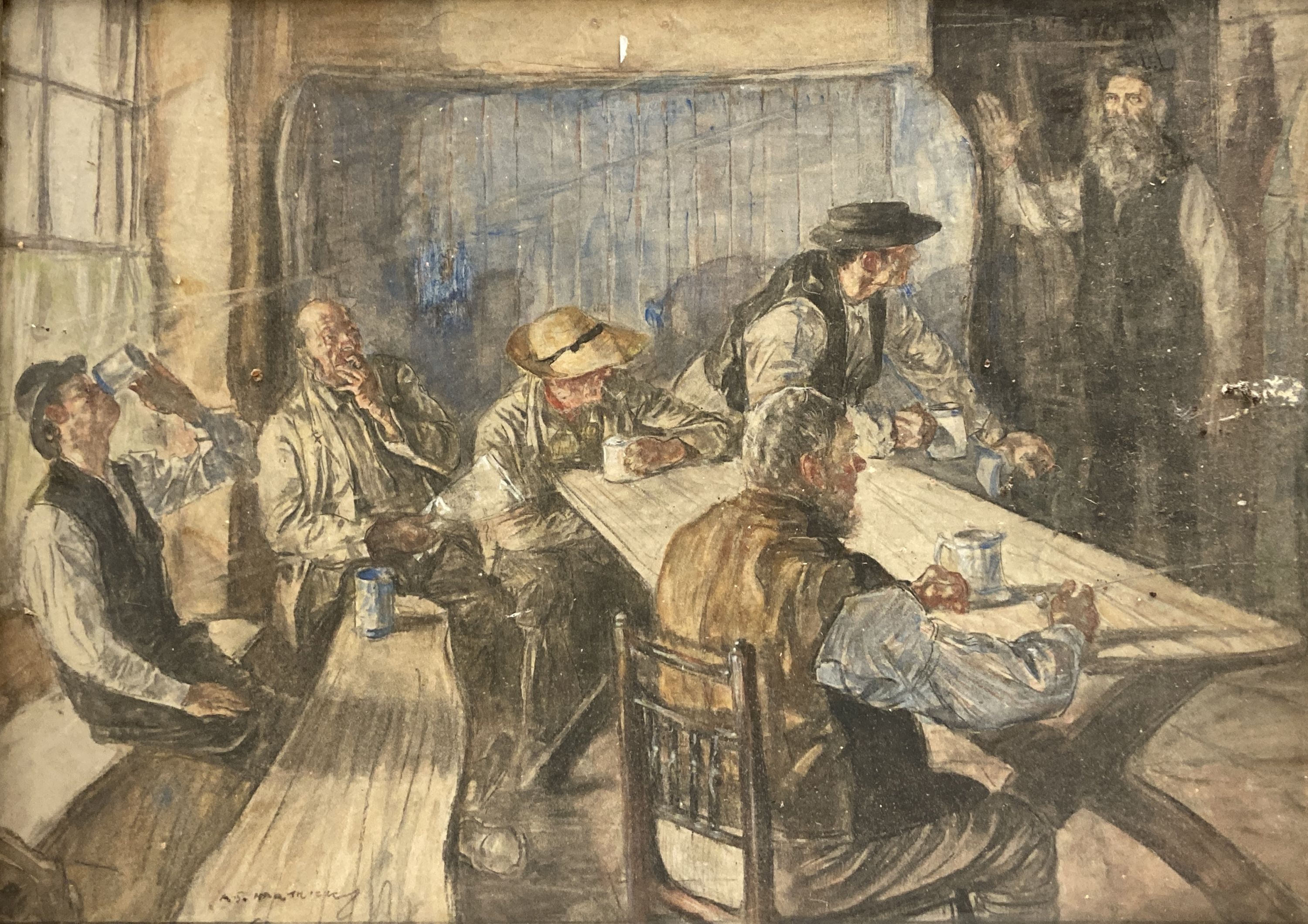 Archibald Standish Hartrick (1865-1950), watercolour, Tavern scene, signed and dated 1906, 28 x 39cm